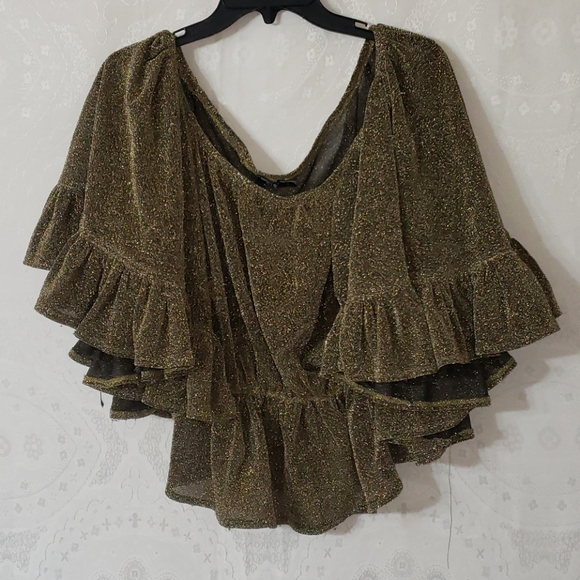 Nasty Gal metallic gold off the shoulders top L - Picture 4 of 6